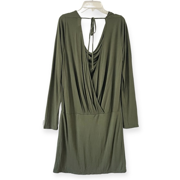 Haute Hippie Green Faux Wrap / Open Back Long Sleeve Stretch Dress - Picture 2 of 16